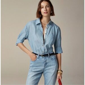 J. Crew Crop Button Up Shirt Washed Voile Blue
